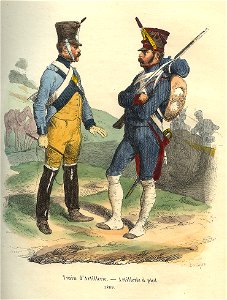 Napoleon Artillery train and Foot artillerist by Bellange
