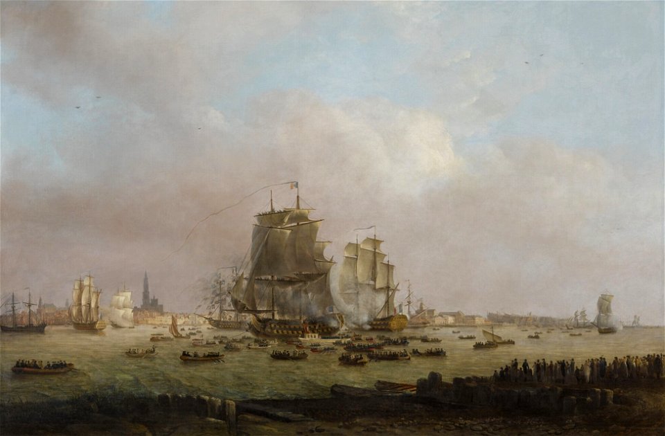 Napoléon Ier et Marie-Louise visitant l'escadre mouillée dans l'Escaut devant Anvers en 1810