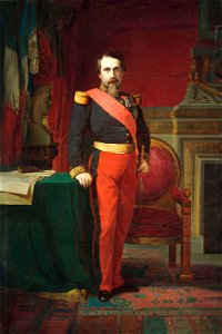 Napoleon III in uniform of Major General in his great cabinet at the Tuileries, 1862 (by Hippolyte Flandrin). Free illustration for personal and commercial use.