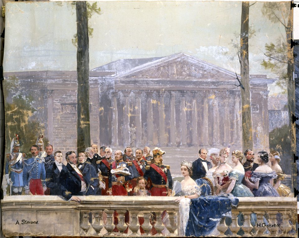 Napoléon III, l'Impératrice Eugénie, le colonel Schmidt, le Prince Murat, le Prince Walewski, Roucher, Fould, le Maréchal de Benedetti, fragment du panorama sur l'Histoire du siècle