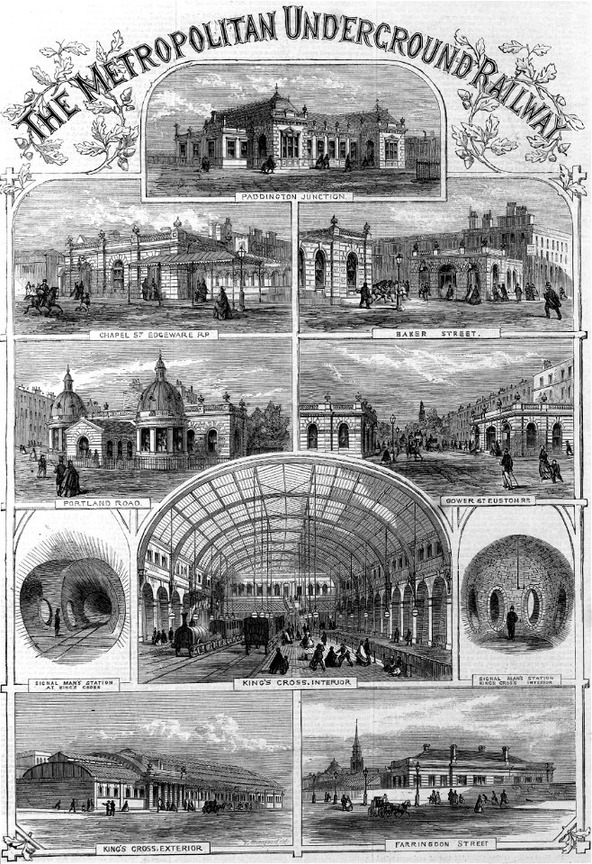 Metropolitan Underground Railway stations. Free illustration for personal and commercial use.