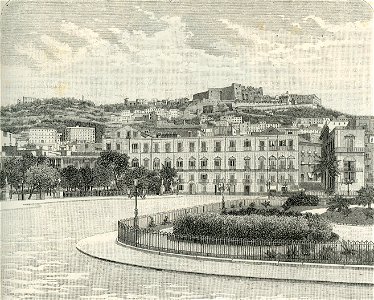 Napoli Piazza della Vittoria e Castel Sant Elmo. Free illustration for personal and commercial use.