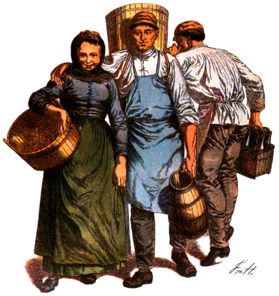 NassTrachtenbuch-T29-Traubenleser und Kellermeister aus dem unteren Rheingau um 1900