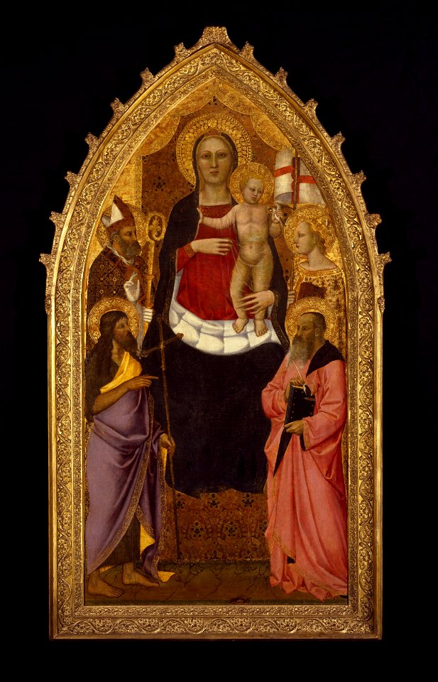 Nardo di Cione - Madonna and Child Enthroned with Saints Zenobius, John the Baptist, Reparata and John the Evangelist - Google Art Project