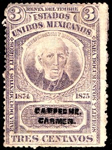 Mexico 1874-1875 documentary revenue 2B CCarmen