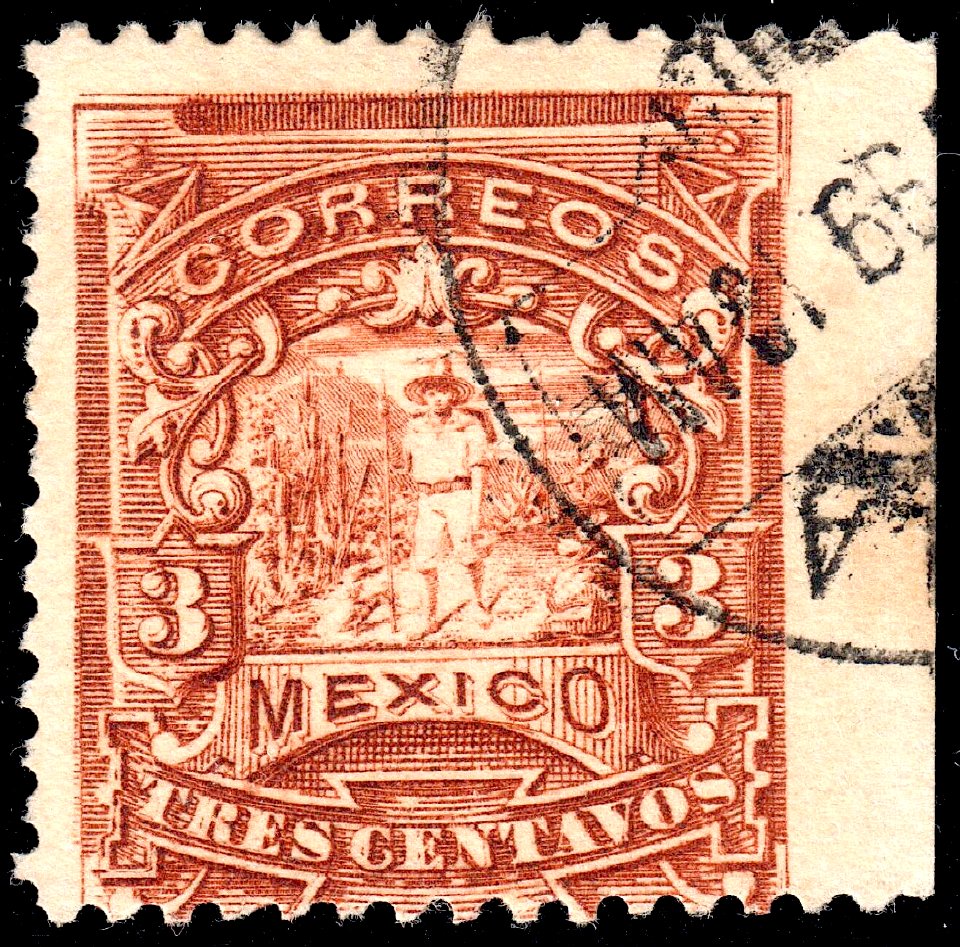Mexico 1895 3c perf 12 Sc244 used imp right