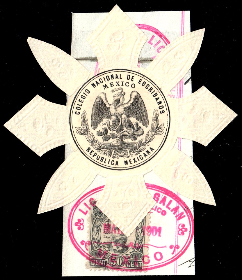 Mexico 1901 fragment with revenue and sealing stamp opened