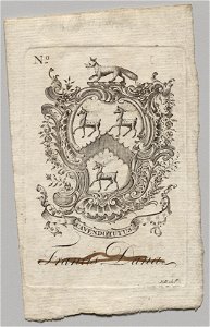 Nathaniel Hurd (American, 1730-1778) - Bookplate, Coat of Arms with Francis Dana inscribed - 1917.939 - Cleveland Museum of Art