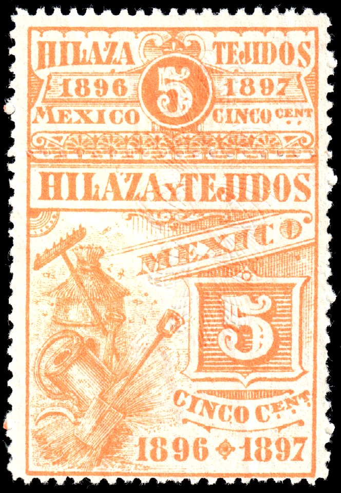 Mexico 1896-97 5c yarn and textiles revenue stamp F20