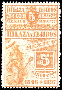 Mexico 1896-97 5c yarn and textiles revenue stamp F20