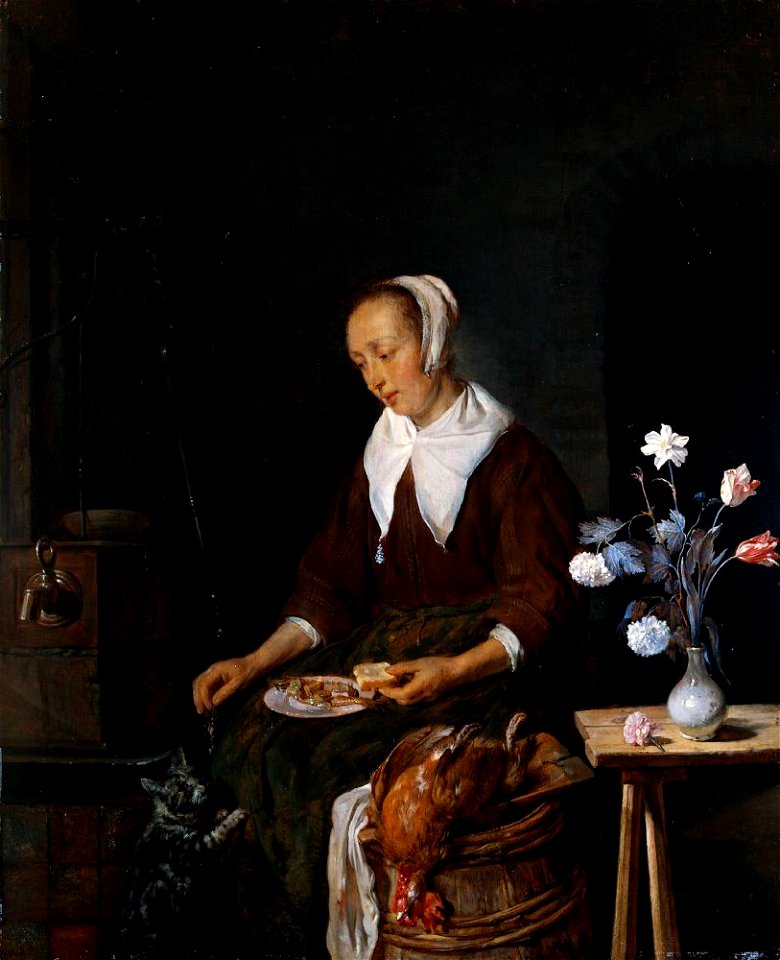 Gabriel Metsu - Femme nourrissant un chat