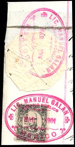 Mexico 1901 fragment with revenue and sealing stamp