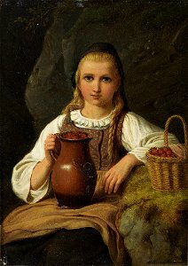 Meyer von Bremen Mädchen in Tracht mit Erdbeeren