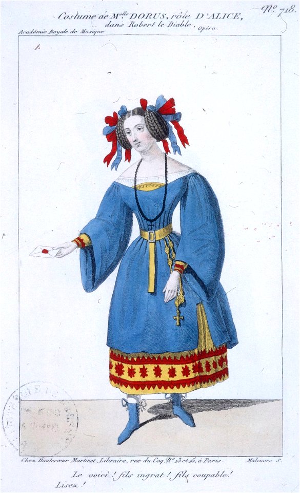 Meyerbeer - Robert le Diable - costume de Melle Dorus (rôle d'Alice) - gravé par Maleuvre