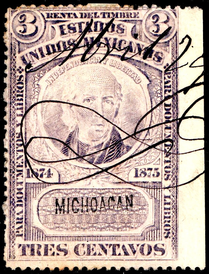 Mexico 1874-1875 documentary revenue 2A Michoacan