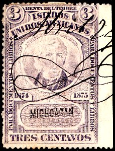 Mexico 1874-1875 documentary revenue 2A Michoacan