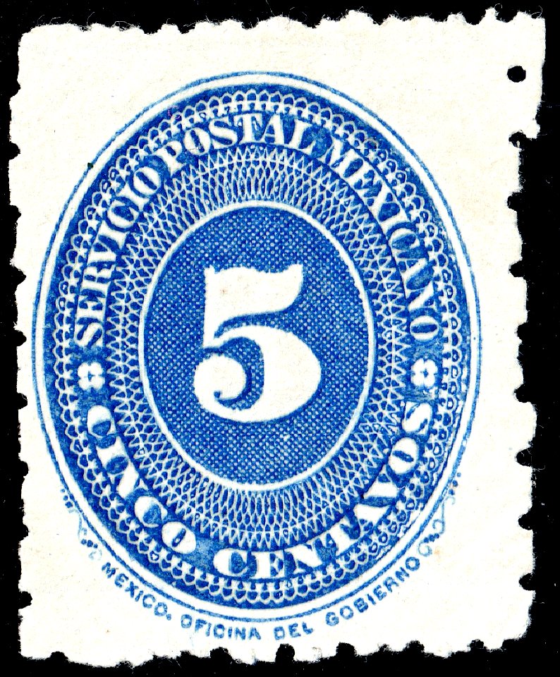Mexico 1887 5c perf 12x6 Sc209 unused
