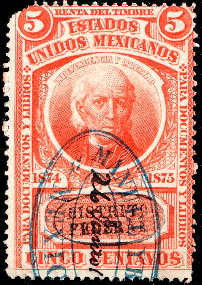 Mexico 1874-1875 documentary revenue 3A DF