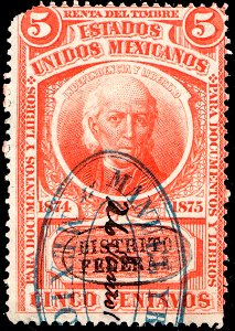 Mexico 1874-1875 documentary revenue 3A DF