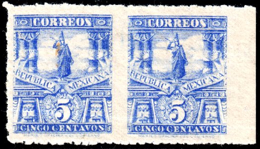 Mexico 1898 5c unused pair imperforate between Sc283b