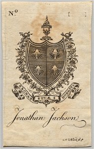 Nathaniel Hurd (American, 1730-1778) - Bookplate, Coat of Arms with Jonathan Jackson inscribed - 1917.934 - Cleveland Museum of Art