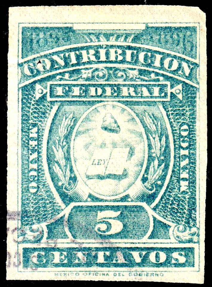 Mexico 1895-1896 revenue federal contribution 120 blue green