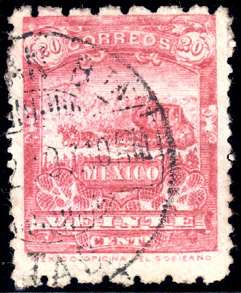 Mexico 1895 20c perf 6x12 Sc252a used