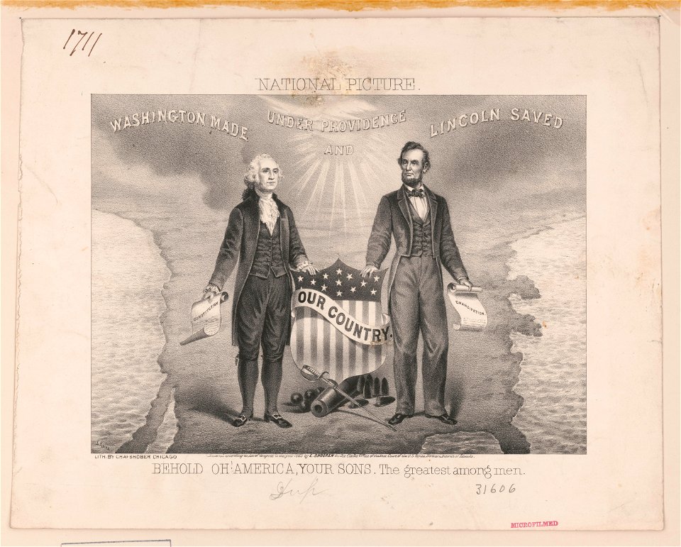 National picture. Behold oh! America, your sons. The greatest among men - L. Kurz ; lith. by Chas. Shober, Chicago. LCCN2003656573
