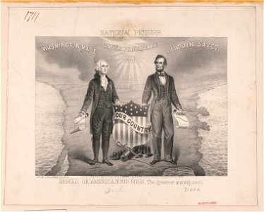 National picture. Behold oh! America, your sons. The greatest among men - L. Kurz ; lith. by Chas. Shober, Chicago. LCCN2003656573