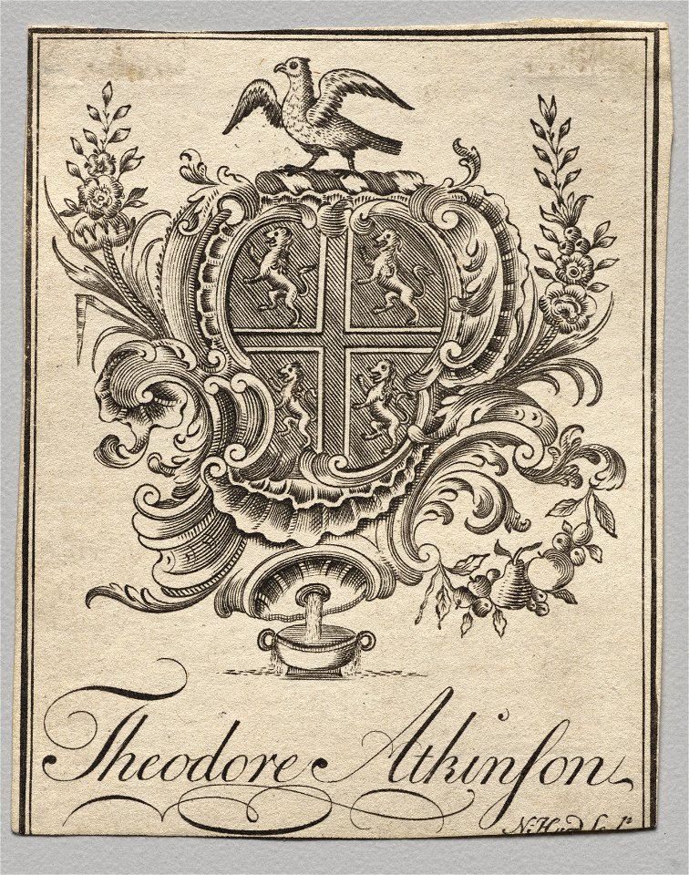 Nathaniel Hurd (American, 1730-1778) - Bookplate, Coat of Arms with Theodore Atkinson inscribed - 1917.935 - Cleveland Museum of Art