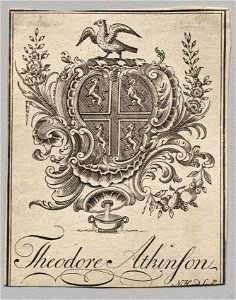 Nathaniel Hurd (American, 1730-1778) - Bookplate, Coat of Arms with Theodore Atkinson inscribed - 1917.935 - Cleveland Museum of Art