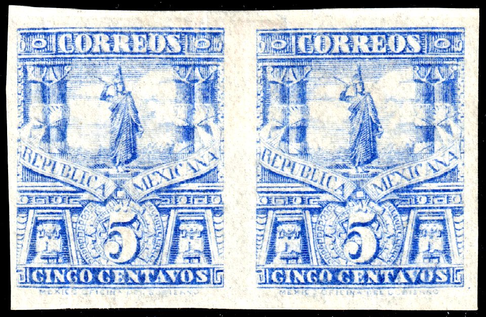 Mexico 1897-98 5c unused pair imperforate Sc272a