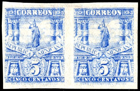 Mexico 1897-98 5c unused pair imperforate Sc272a