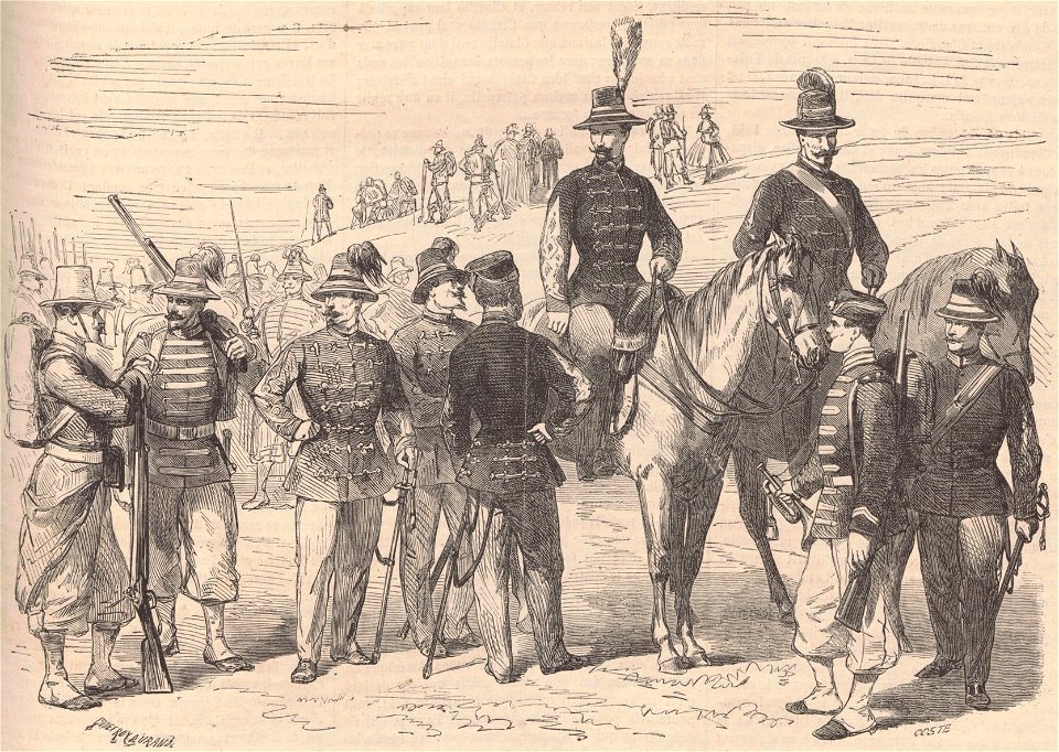 Mexique. — Costumes des officierset soldats du régiment belge - les gardes du corps de l'impératrice Charlotte