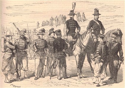 Mexique. — Costumes des officierset soldats du régiment belge - les gardes du corps de l'impératrice Charlotte