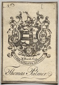 Nathaniel Hurd (American, 1730-1778) - Bookplate, Coat of Arms with Thomas Palmer inscribed - 1917.933 - Cleveland Museum of Art