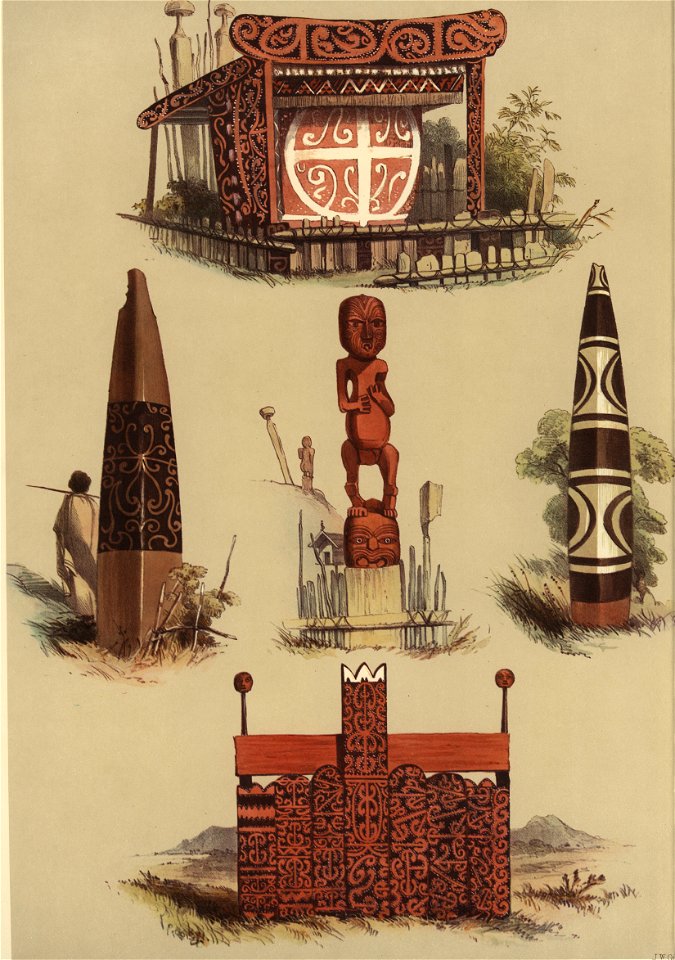 NATIVE TOMBS, The New Zealanders Illustrated, 1847