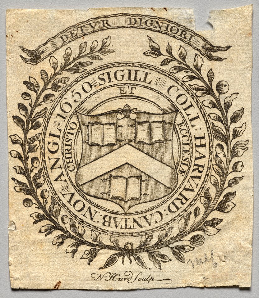 Nathaniel Hurd (American, 1730-1778) - Bookplate, Seal of Harvard ...