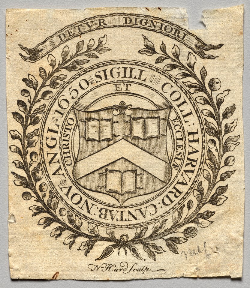 Nathaniel Hurd (American, 1730-1778) - Bookplate, Seal of Harvard College - 1917.941 - Cleveland Museum of Art