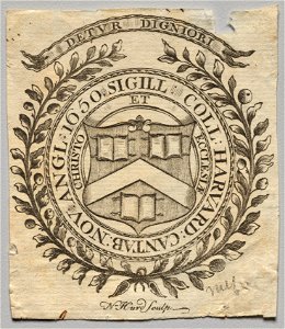 Nathaniel Hurd (American, 1730-1778) - Bookplate, Seal of Harvard College - 1917.941 - Cleveland Museum of Art