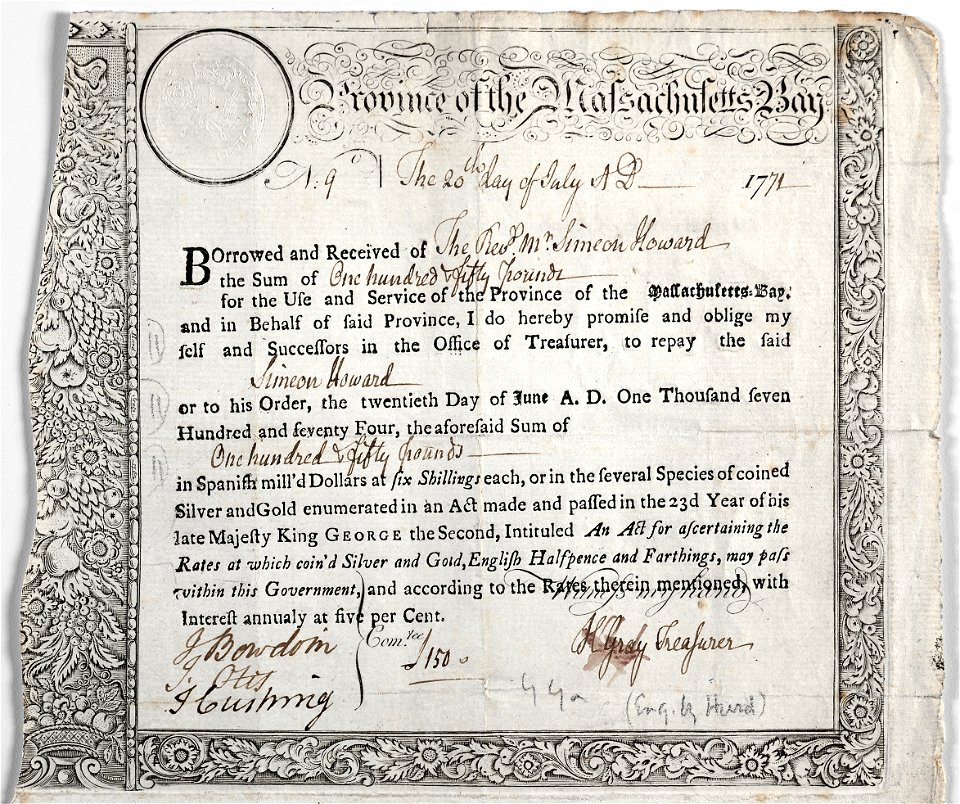Nathaniel Hurd (American, 1730-1778) - Loan Certificate - 1918.335 - Cleveland Museum of Art