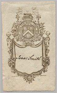 Nathaniel Hurd (American, 1730-1778) - Bookplate, Coat of Arms with Isaac Smith inscribed - 1917.940 - Cleveland Museum of Art