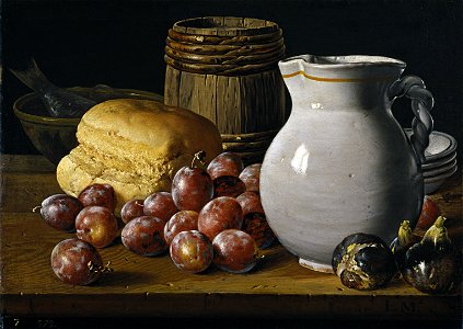 Natura morta amb prunes, figues i pa