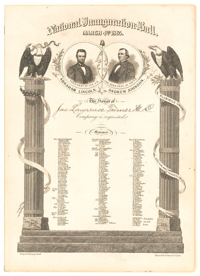 National inauguration ball, March 4th 1865 - designed & drawn by Bruff ; engraved by Dempsey & O'Toole. LCCN2012647641