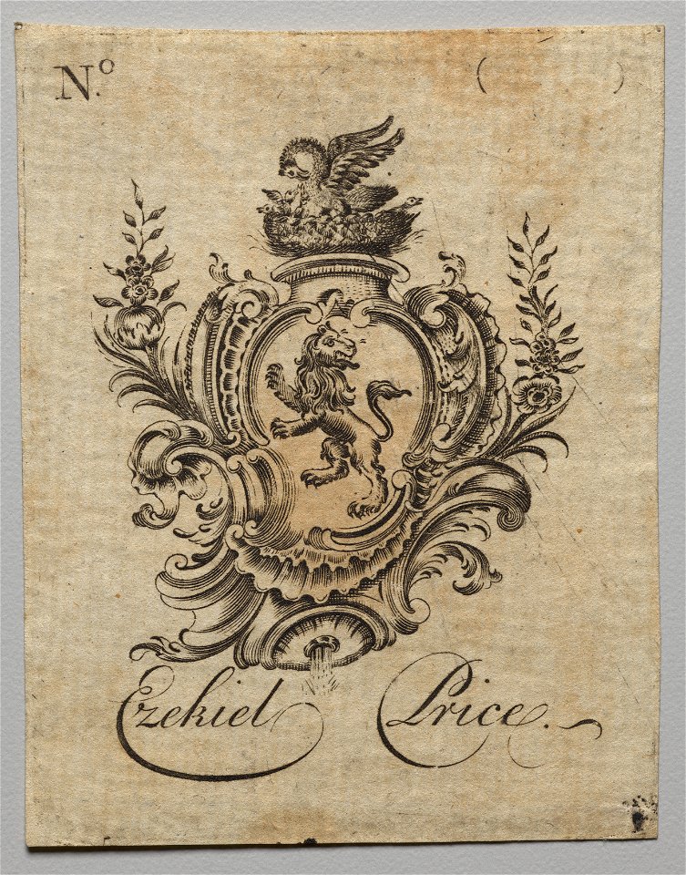 Nathaniel Hurd (American, 1730-1778) - Bookplate, Coat of Arms with Ezekiel Price inscribed - 1919.911 - Cleveland Museum of Art