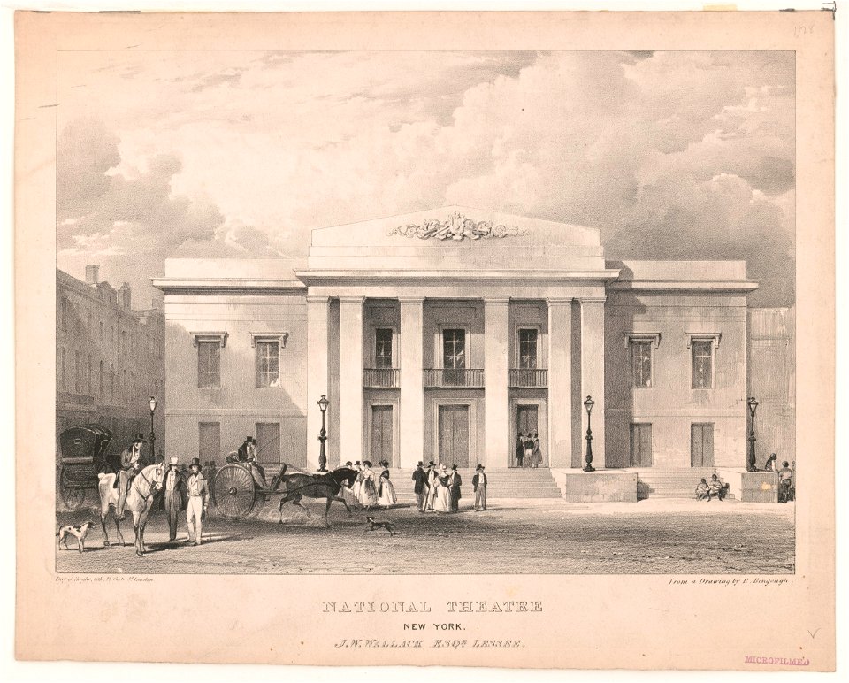 National Theatre, New York. J.W. Wallack, Esqr., lessee - Day & Haghe, lith., 17 Gate St., London ; from a drawing by R. Bengough. LCCN2003665047