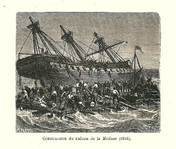 Naufrage de la Méduse-construction du radeau-gravure