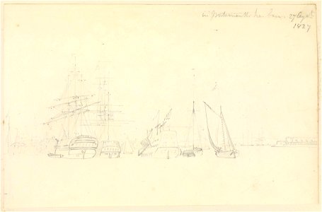 Naval shipping in Portsmouth Harbour, 1827 RMG PZ0948