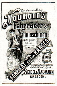 Naumann's Fahrräder und Nähmaschinen, 1898. Free illustration for personal and commercial use.