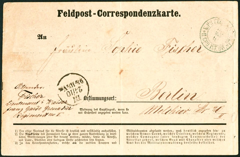 NDB 1870 Prussian Military Postal Card pm B002
